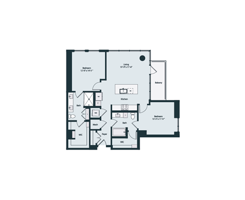 Floor plan for 2 beds, 2 baths, 1177 sqft